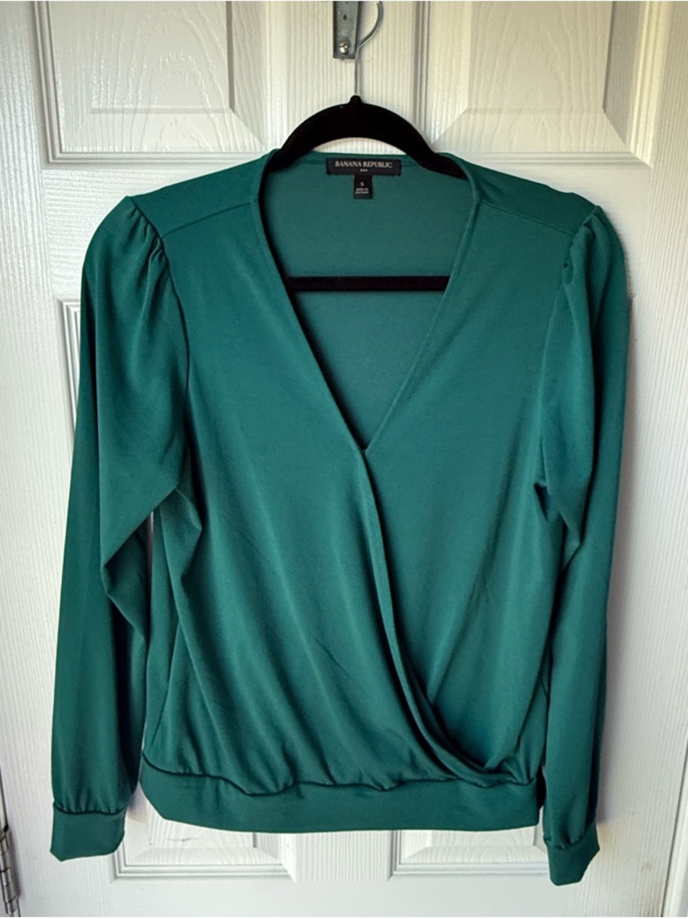 Banana Republic Teal Green Wrap-Style Long Sleeve Blouse